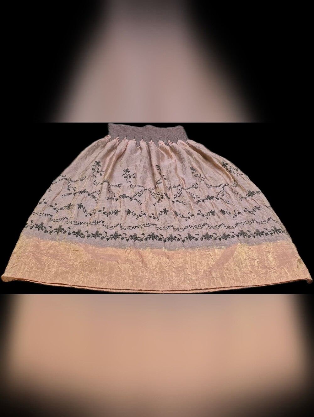 Lapis Boho Floral Midi Skirt One Size Peach Gold Iridescent Crinkle Shimmer